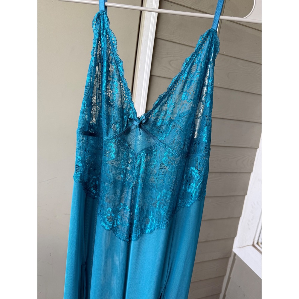 Avidlove Teal Lace Mesh Maxi Nightgown Lingerie Dress Plus Size 24W Whimsygoth - Picture 2 of 8